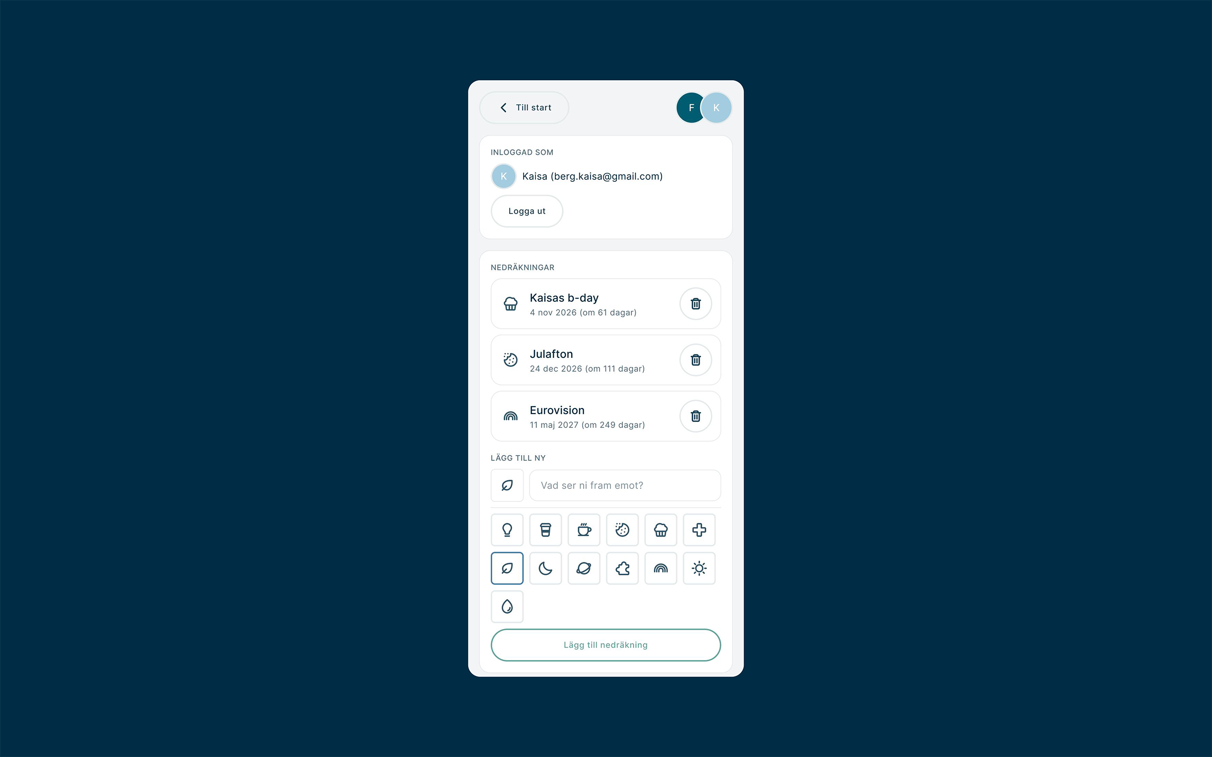 Settings screen